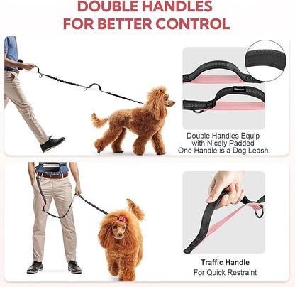 Hands Free Dog Leash, Waist Leash for Dog Walking, Hiking and Running,Adjustable Belt with Double Handle for Large Dogs and Medium Dogs, Dog Walking Accessories,Tangle Free,No Pull