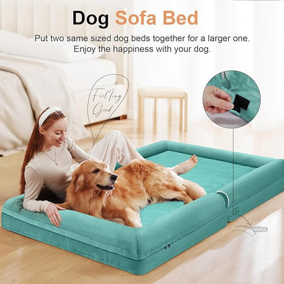 Large Dog Bed Orthopedic Washable: Beds Bolster XXL Bed Big XLarge Dogs Egg Crate Foam Sofa Couch Waterproof Removable Cover - Aqua Blue