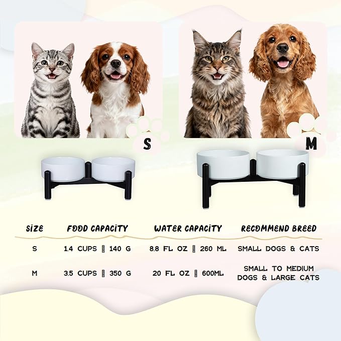 Elevated Ceramic Dog Bowl Set - Cute Double Dishes with Stainless Steel Stand – Raised Feeding Bowls for Cats and Small Dogs - Food & Water Set - 5" / 1.4 Cups (140 g / 260 ml) - Pink