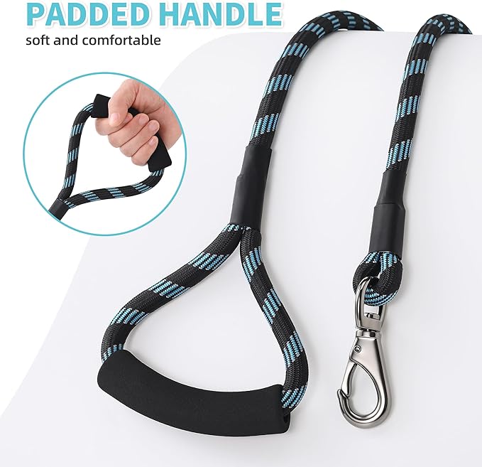 Mile High Life Reflective Dog Leash, with Comfortable Padded Handle, Black Nylon Rope Leash with Steel Tips, Heavy Duty 4 Feet Pet Leashes (Black Blue,48 Inches)