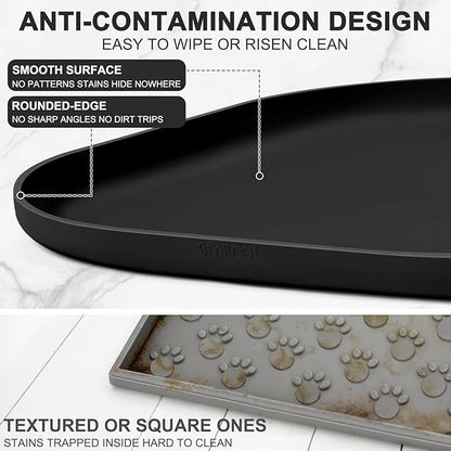 Small Silicone Pet Food Mat with Raised Edge for Food and Water Bowl, Square Dog Feeding Mats, Cat Food Trays for Floor Waterproof, Rubber Tray for Dogs and Cats, 12 x 12 x 0.7 Black