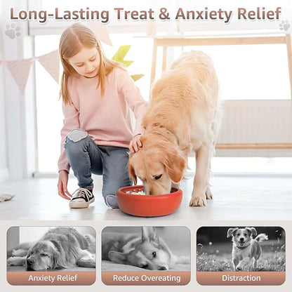 Dog Lick Bowl, ZOURYNUA Non-Slip Slow Feeder Dog Bowls, Enrichment Licking Mat for Distraction, Anxiety Relief Treat Dispenser Freezer, BPA Free Silicone & Dishwasher Safe (Orange, Small)