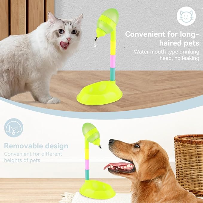 Pet Water Bottle Stand, 650ml No Drip Dog Drinking Dispenser with Adjustable Height Automatic Cat & Dog Water Dispenser Bowl Non Slip Pet Fountain for Indoor Use (Green)
