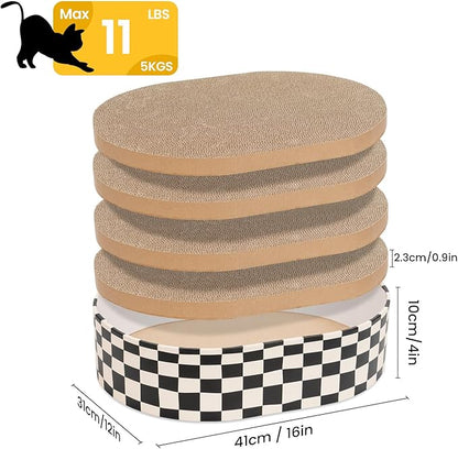Cat Scratcher Box with 4 Cat Scratching Board Reversible Scratch Pad, Heavy Duty Corrugated Cardboard Pet Bed Lounger Kitty Scratchers for Indoor, Protects Furniture,Kittens Gifts-Large