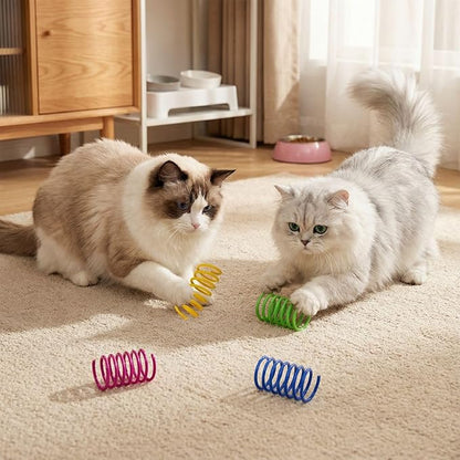 Cat Spring Toys for Indoor Cats and Kittens, 12 Pack Colorful Plastic Spiral Coil Springs, Interactive Toys for Swatting, Biting, Chasing & Hunting, Durable Lightweight Bouncy Toys for Self Play