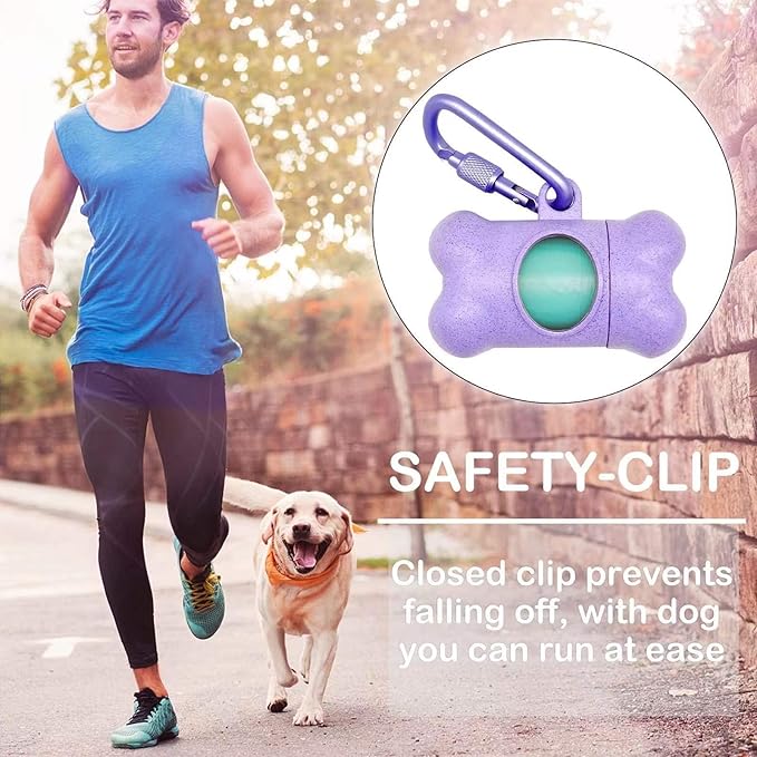 Dog Poop Pickup Bags Holder Dispenser with Standard-Sized Leak-Proof Scented Doggy Waste Bags and Carabiner Hook and Loop Fastener Never Loose on Leash Lead Again (2 Holder 30 Bags, Purple)