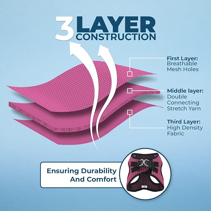 Best Pet Supplies - All Weather Mesh/Plush, Reflective, No Pull Harness for Small, Medium Dogs, Cats - Secure with Hook & Loop Fastener, Buckle, Double D-Rings - Fuchsia (2-Tone), XL