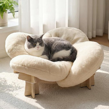 Veehoo Modern Elevated Cat Bed with Washable Fluffy Cushion for Indoor Cats & Small Dogs, Wooden Raised Pet Couch Sofa, Cozy Lounge Chair Suitable for Puppy, Cat Furniture