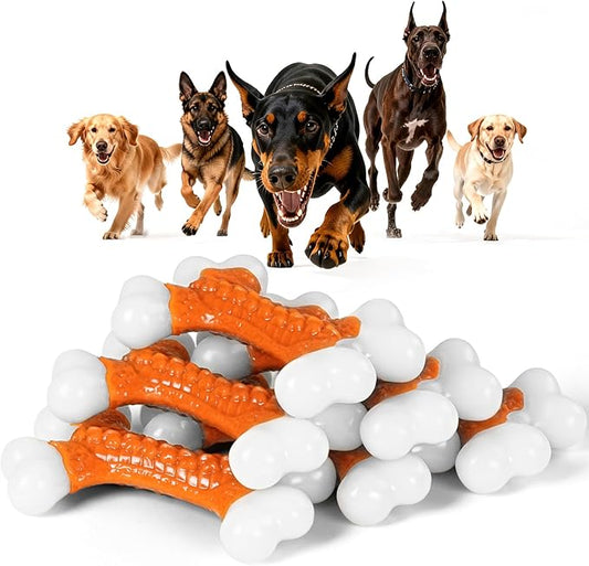 6-Pack Dog Toys for Aggressive Chewers, Indestructible 8" Tough Nylon Bone, Teething & Boredom Relief Chew for Large Dogs, Peanut Butter Flavor