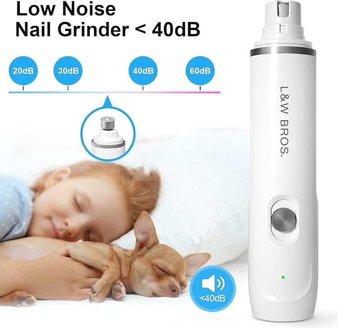 L&W BROS. Electric Dog Nail Trimmer, Rechargeable Dog Nail Grinder for Large Dogs, Pet Nail Grinder for Dogs & Cats