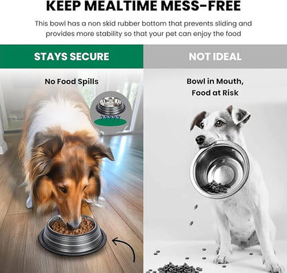 Iconic Pet 4 Cup/32 Oz Elegant Stainless Steel Color Splash Food/Water Bowl with Non Skid, Noise Free, Removable Rubber Ring - Dog/ Cat Feeding Bowl In color shade, Dishwasher Safe - Black, 2 Bowls