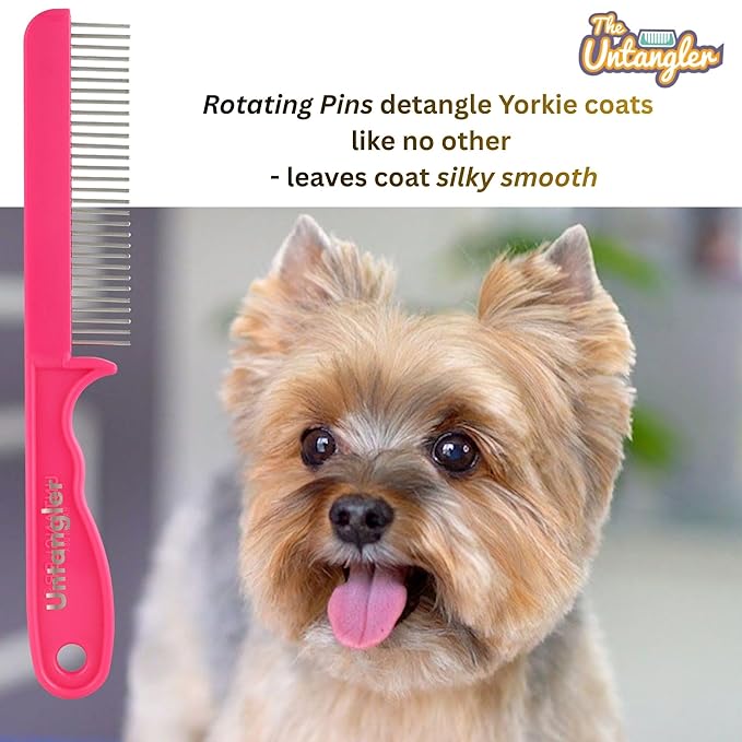 Super-Groom Combs with Smooth Rotating Teeth for Painless Mat Removal (French Rose Pink, 30 Fine-spaced Teeth)