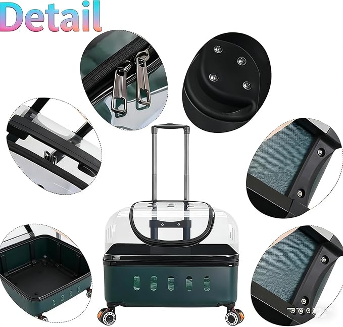 Pet Carrier with Wheels, 360° Rotating Castors, Foldable Dog & Cat Travel Suitcase, Portable and Breathable Pet Carrier with Transparent Window and External Handle Gray
