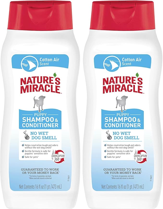 Nature's Miracle Puppy Shampoo & Conditioner, 16 Oz, Cotton Breeze Scent (Pack of 2)