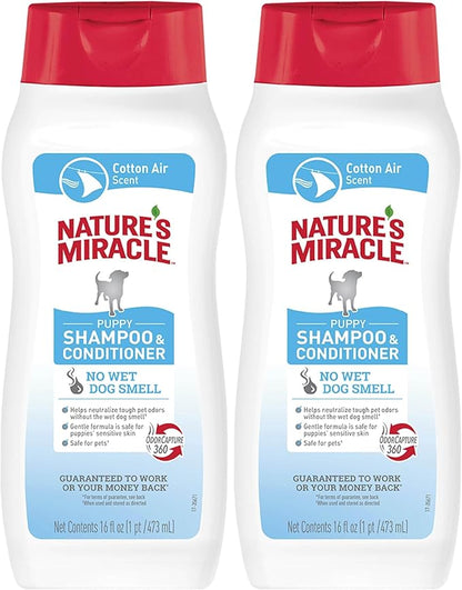 Nature's Miracle Puppy Shampoo & Conditioner, 16 Oz, Cotton Breeze Scent (Pack of 2)