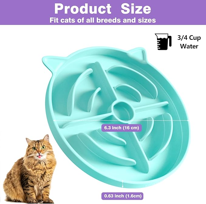 MateeyLife Slow Feeder Cat Bowl, 2 Pcs Cat Puzzle Feeder, Non-Slip Silicone Cat Dish, Prevent Overeating Cat Slow Feeder for Dry and Wet Food, Pet Bowls to Slow Down Eating, Easy to Clean