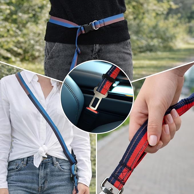 EVERKING 6-in-1 Hands-Free Dog Leash, Adjustable Elastic Reflective Nylon, Dual-Handle Shock Absorbing, 6 Feet, for Small to Large Dogs 30-150lbs (Sunset Blaze)