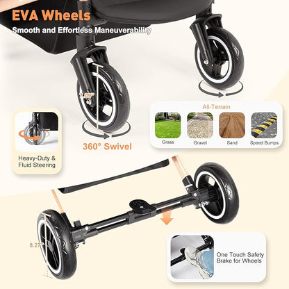 Pet Stroller,Dog Stroller for Medium Dogs Up to 52 Lbs,Cat Strollers for 2 Cats with Waterproof Oxford Fiber Detachable Carrier,Poop Bag Dispenser,Adjustable Handle&Canopy,for Senior Dogs&Cats
