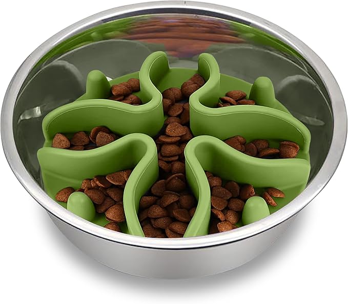 Palz&Co Paw Puzzles Slow Feeder Dog Bowl Insert - 5.5" Round Silicone Insert for Large Pet Bowls, Green - Promotes Healthier Eating & Mental Stimulation, Dishwasher & Freezer Safe