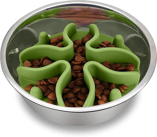 Palz&Co Paw Puzzles Slow Feeder Dog Bowl Insert - 5.5" Round Silicone Insert for Large Pet Bowls, Green - Promotes Healthier Eating & Mental Stimulation, Dishwasher & Freezer Safe