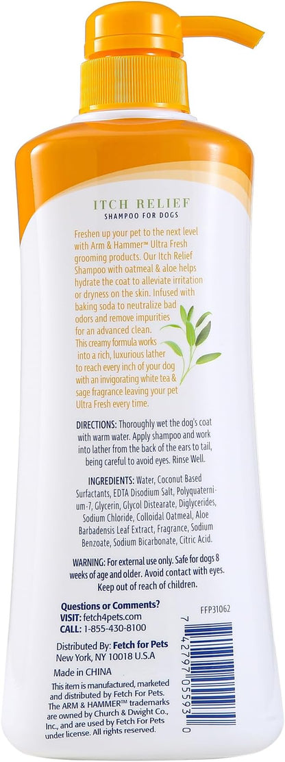 Arm & Hammer Ultra Fresh Oatmeal Dog Shampoo with Aloe for Itch Relief and Odor Control, Baking Soda Deodorizing Pet Shampoo for Dry Itchy Skin, Pump Bottle Dog Wash, White Tea & Sage Scent, 24 Fl Oz