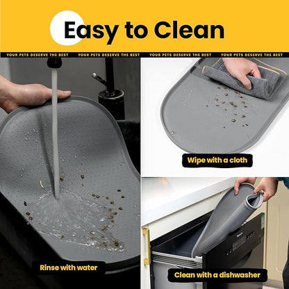 Dog Food Mat,Raised Edges Pet Food Mats for Spill Containment,BPA-Free Silicone Cat Dog Feeding Mat for Floor Waterproof,Rubber Pet Placemats for Food and Water Bowls 1/2 Inch