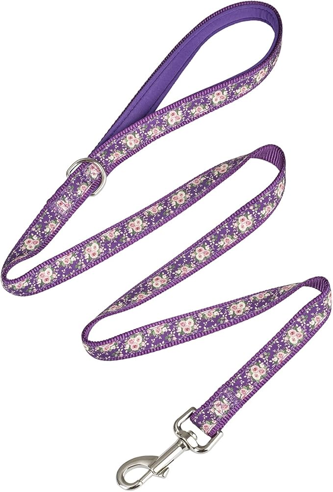 Purple Floral Print Dog Leash - 4Ft Durable Nylon for Medium & Large Dogs, Lightweight (M, Purple Floral)
