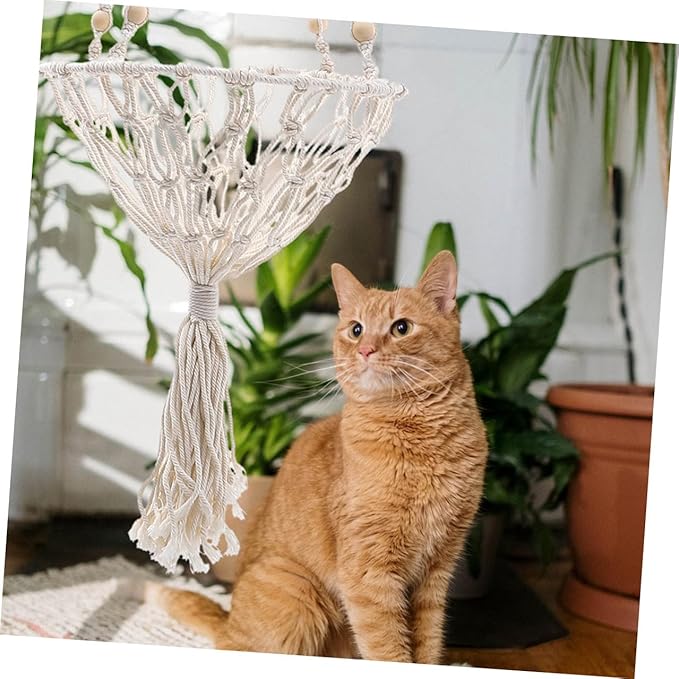 GANAZONO Decorative Bohemian Woven Hanging Cat Hammock 40cm Wear-Resistant Cat Bed Nest for Indoor Pets and Kittens to 30 Lbs