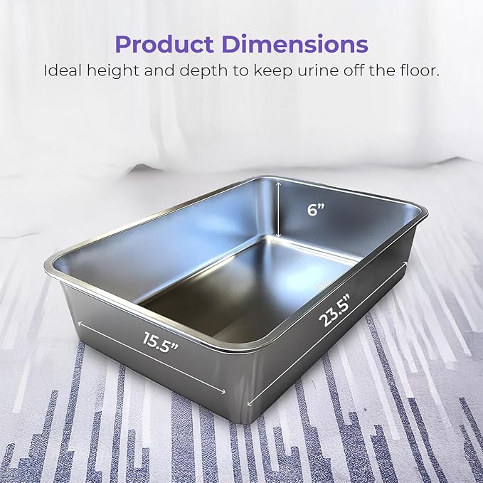 iPrimio Ultimate Stainless Steel XL Cat Litter Box - XL Litter Box for Big Cats - Large - Never Absorbs Odor, Stains, or Rusts - Easy Cleaning Litterbox Designed by Cat Owners (1 Pan)