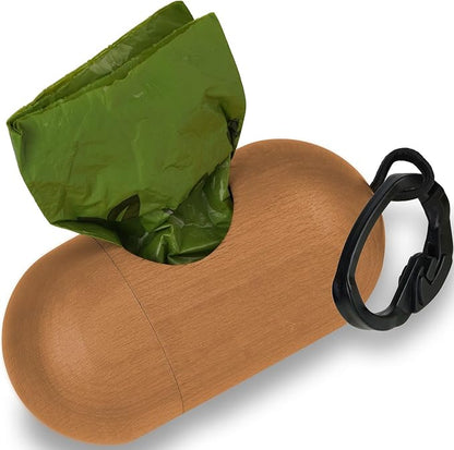 Unique Natural Wood Dog Poop Bag Dispenser Waste Bag Included, Wooden Dog Waste Bag Holder, Lightweight and Compact Dog Poop Bag Holders for Leashes