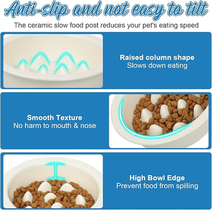 Ceramic Slow Feeder Dog Bowl 6.3inch Dog Food Dish Anti-Choking Puzzle Dogs Food Bowls Pet Slow Feeders Slows Down Eating Bloat Stop for Medium and Small Dogs and Cats