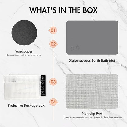 Newest Diatomite Stone Pet Feeding Mat for Dog&Cat–Super Absorbent Diatomite Fast Drying Stone Dog Food Mat, Quick Dry Dog Mats for Food and Water with Non-Slip Pad (24×16'', Dark Gray, Square)