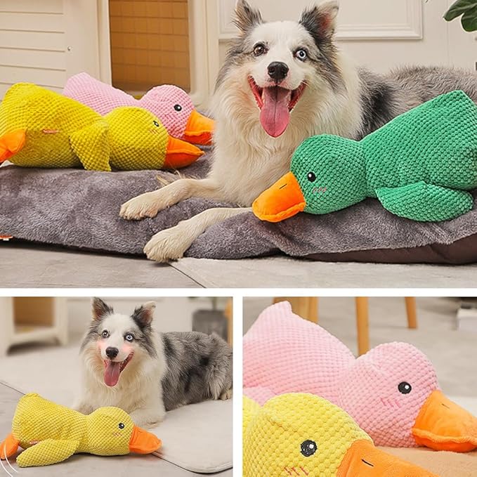 2024 New Quack-Quack Duck Dog Toy, Durable The Mellow Dog Calming Duck Dog Toy, Yellow Stuffed Dog Cat Pet Squeak Chew Toys for Dogs Indoor Puppy (C)