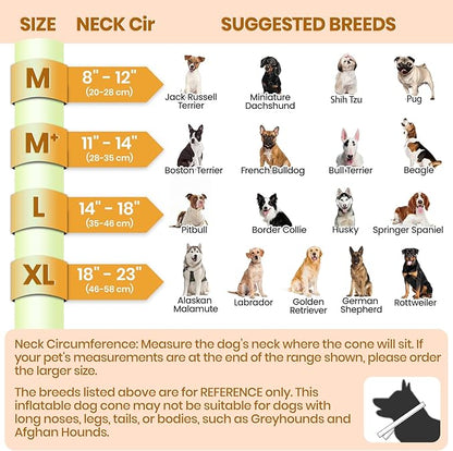 BARKLESS Dog Cone, Inflatable Dog Cone After Surgery, Soft Surgery Collar with Enhanced Anti-Licking Guard Shield for Pets, Patented Protective Donut Collar (Orange, M+ (Neck:11"-14"))