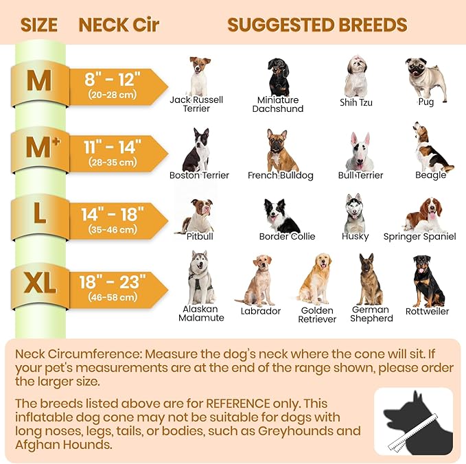 BARKLESS Dog Cone, Inflatable Dog Cone After Surgery, Soft Surgery Collar with Enhanced Anti-Licking Guard Shield for Pets, Patented Protective Donut Collar (Orange, M (Neck: 8"-11"))