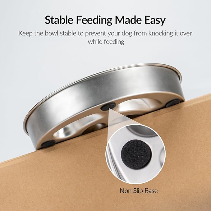 Metal Slow Feeder Dog Bowl, Food Grade Stainless Steel Dog Slow Feed Bowl with Non-Slip Base, 5 Cups Capacity Slowing Eating Pet Dishes Bowls for Puppy, Medium & Large Breed, Hound