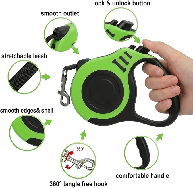 PETIMP Retractable Dog Leash Lightweight 16FT Leash, with Folding Bowl,Dispenser,Waste Bags, for Small Medium Dogs(Green)