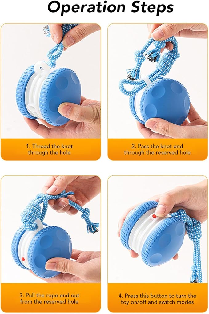 Interactive Dog Toy, Random Electric Automatic Moving and Rolling Ball with Rope, for Small Medium Large Dogs