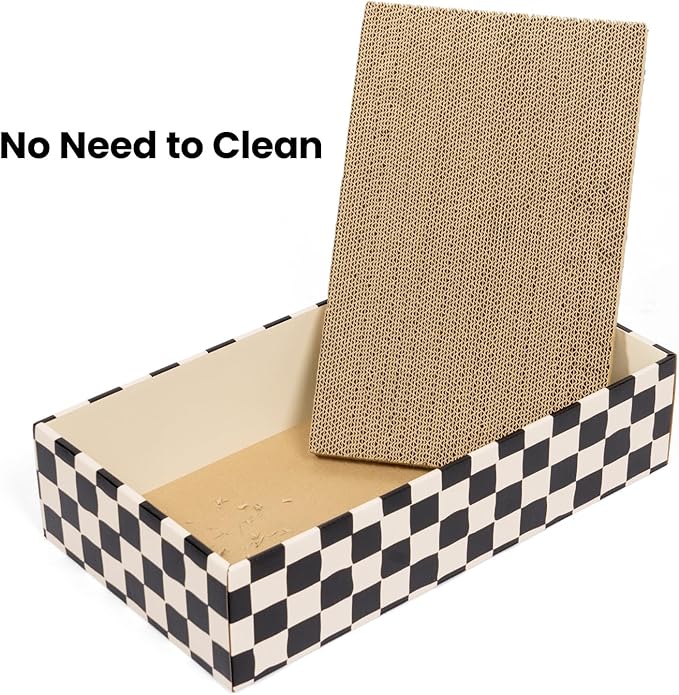 Cat Scratcher Box with 4 Scratching Pads&2 Separate Cardboard Boxes,2-in-1 Cardboard Cat Scratch for Multiple Kitten Interactive Play,Birthdays Holiday Toys Gift,Checkered-Ball Toy