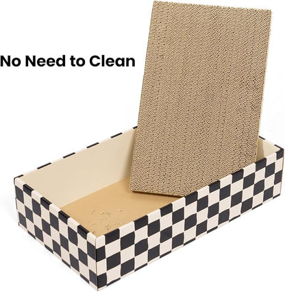 Cat Scratcher Box with 4 Scratching Pads&2 Separate Cardboard Boxes,2-in-1 Cardboard Cat Scratch for Multiple Kitten Interactive Play,Checkered(Ball & Fish Catnip Toy Included)