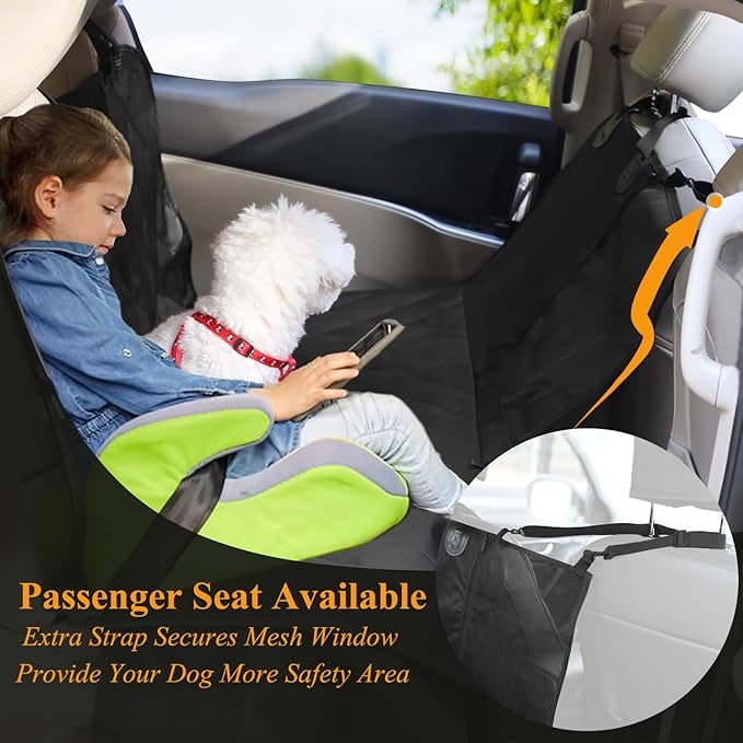 VIVAGLORY Dog Seat Cover for Back Seat, Mesh Visual Window with Extra Strap & Buckles for Safety, Heavy Duty Car Seat Covers with Side Flaps, Universal fit for Most Cars, Black S