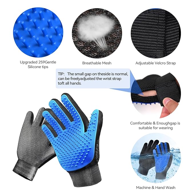 Dog & Cat Brush,Pet Grooming Kit 4PCS- Dog Brush for Shedding| A Pair Pet Hair Removal Gloves| Metal Comb for dog.Removes Undercoat, Tangled, Dirt and Massages. All hair Types