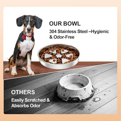 Kactoily Stainless Steel Slow Feeder Dog Bowl, 3 Cup Heavy Duty Slow Eating Bowl, Deep Maze & Non-Slip Base for Medium Dogs & Large Breed Puppies, Dishwasher Safe