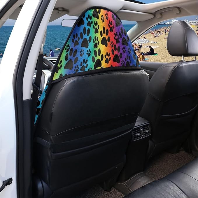 Coldinair Rainbow Dog Paws Print Towel Beach Car Seat Cover Non-Slip Bucket Front Seats Protector,Universal Fit Waterproof and Stain Resistant for Cars,SUVs,Trucks