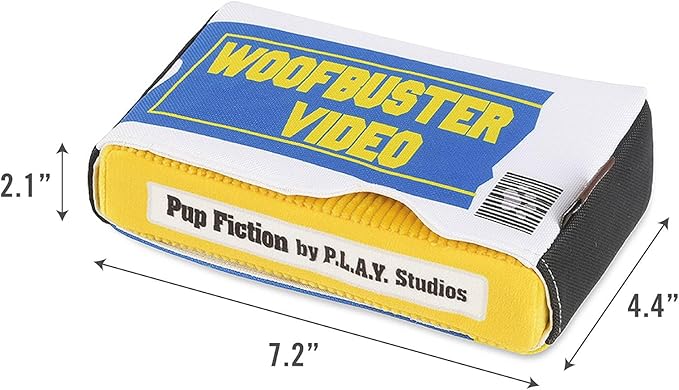 P.L.A.Y. Cute Plush Dog Toys - 1990s Classics Themed Durable Squeaker Crinkle Chew Toy, Great for Puppies & Small, Medium, Large Dogs - Machine Washable, Recycled Materials (Woofbuster Video Tape)