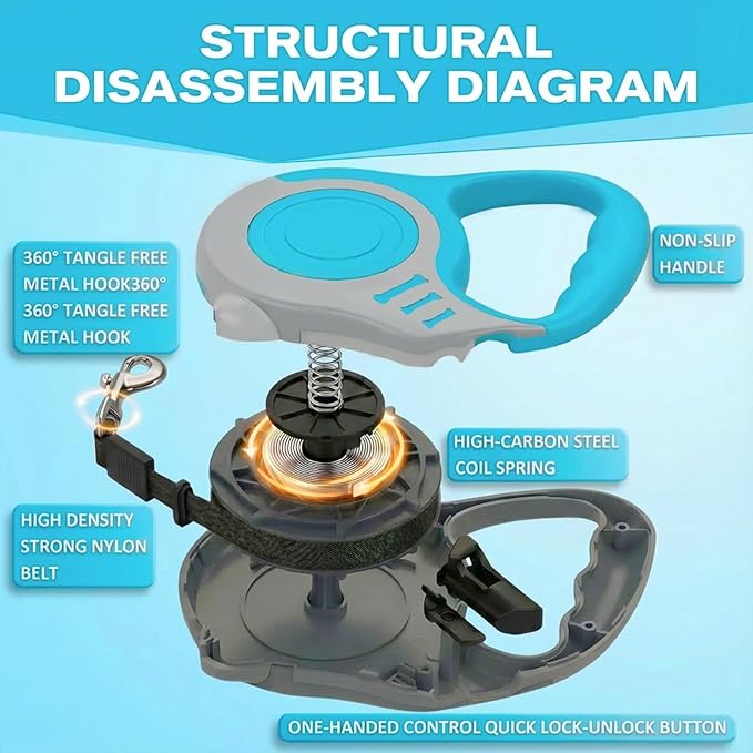 Retractable Dog Leash Lightweight 10/16FT Leash with Non-Slip Handle, for Small Medium Dogs (Gray Blue, 16FT)