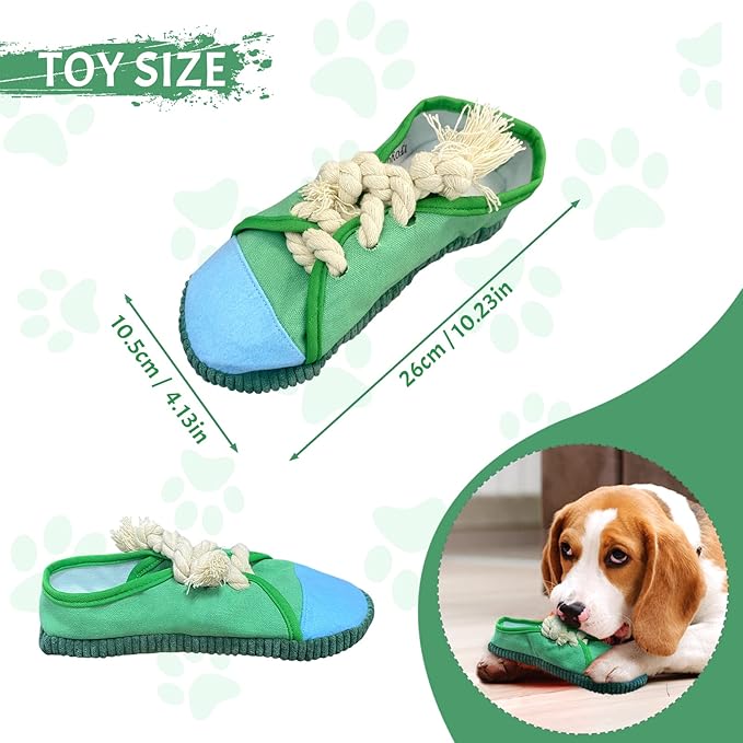 WishLotus Shoes-Shaped Dog Chew Toys - Tear-Resistant Plush Toys for Teeth Grinding & Relieve Boredom - Green