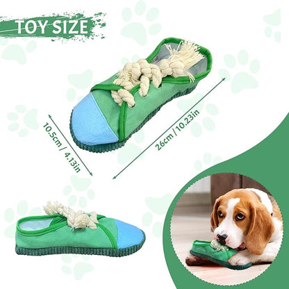 WishLotus Shoes-Shaped Dog Chew Toys - Tear-Resistant Plush Toys for Teeth Grinding & Relieve Boredom - Green