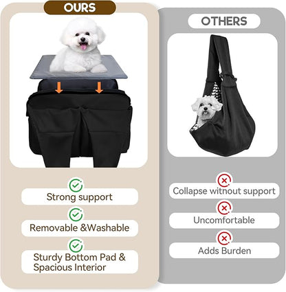 Dog Purse Carrier, Small Dog Cat Puppy Outdoor Portable Bag, Foldable Breathable 3‑Speed Zipper Access Pet Travel Bag with Large-Capacity Pockets, 15 lbs Capacity,Black