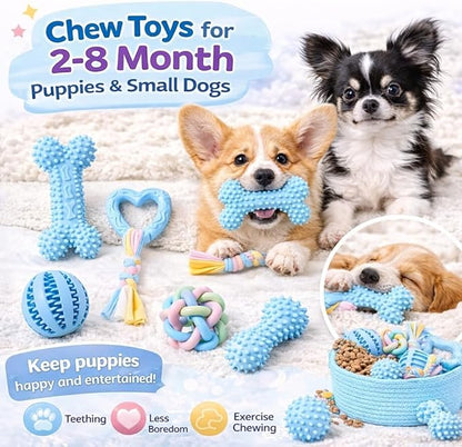 Chew Toys for Small Dogs – 6 Pack Teething Set, Soft Rubber, Eco-Friendly, Teeth Cleaning, Interactive Blue Dog Toys